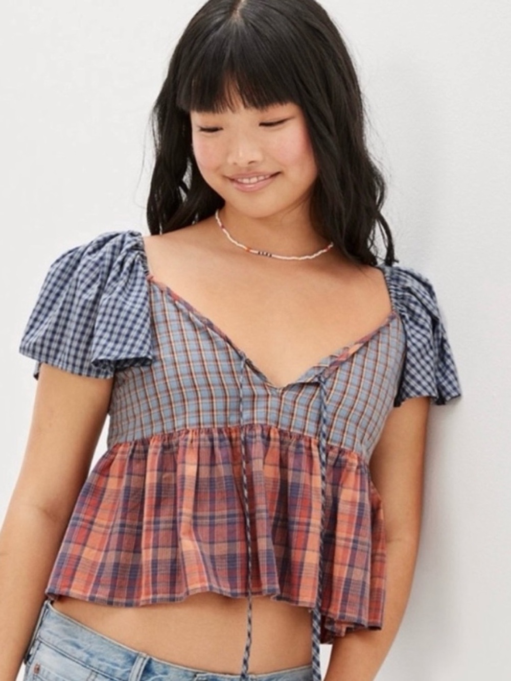 Plaid Patchwork Crop Top